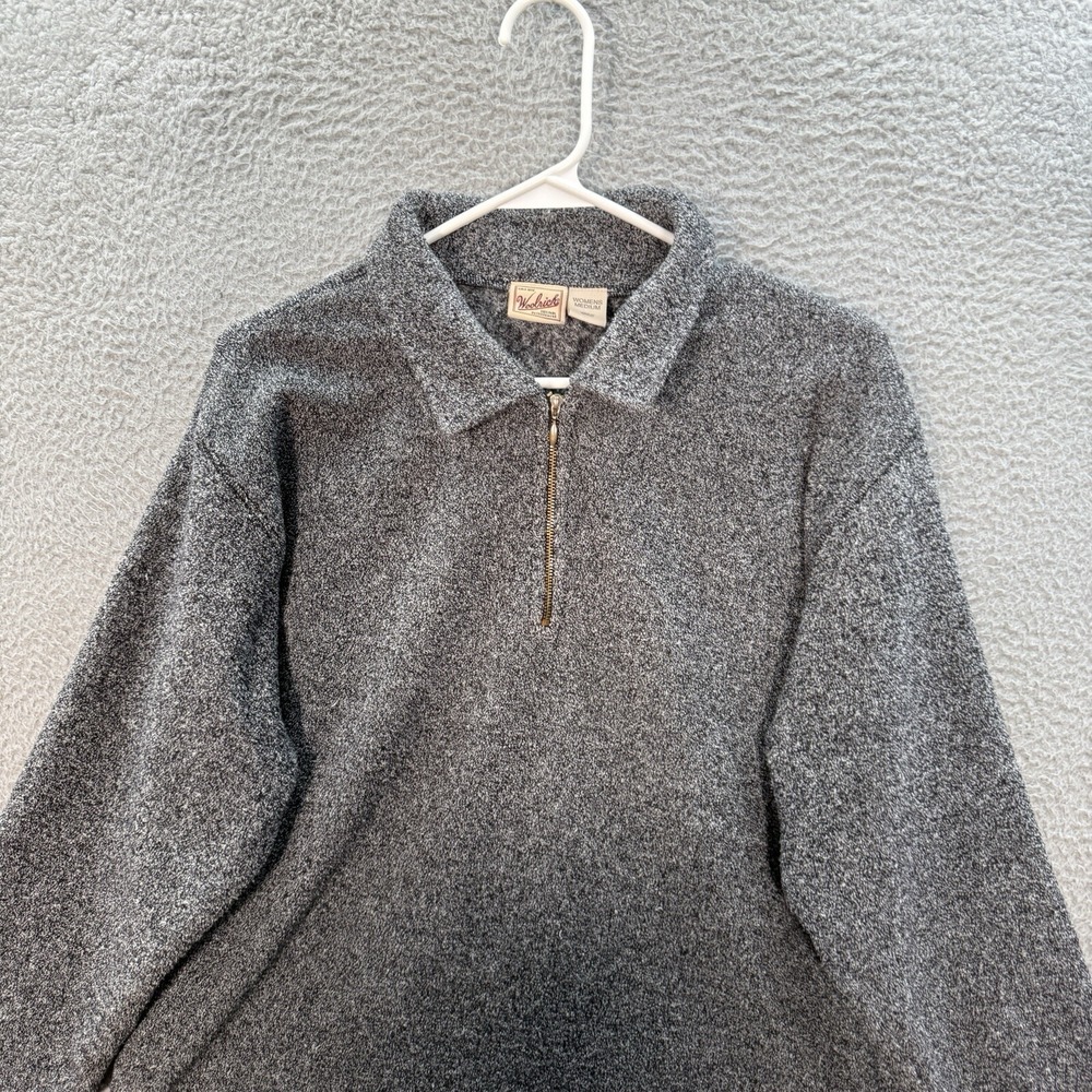 Woolrich Sweater Womens Medium Black Gray Heather Terry Cloth Pullover Outdoors - Picture 10 of 10